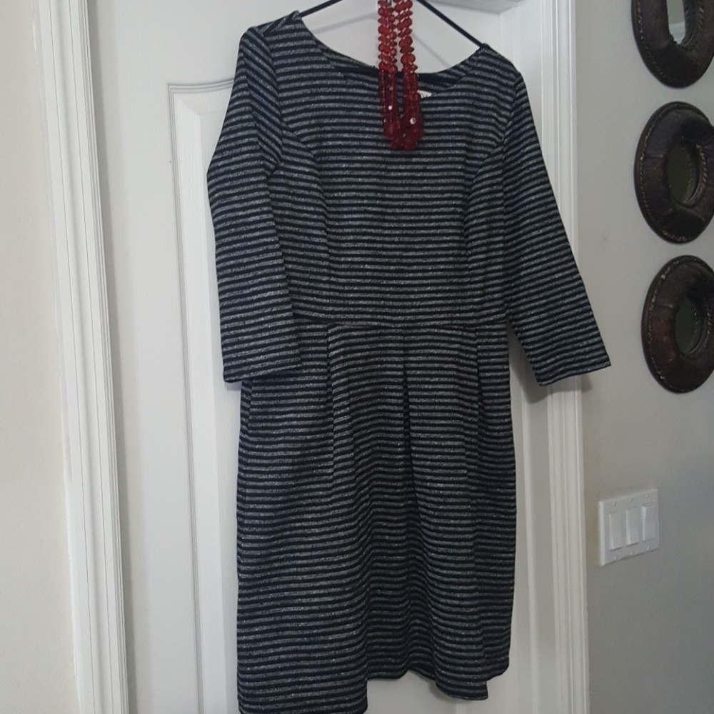Black dress with white stripes, perfect for church